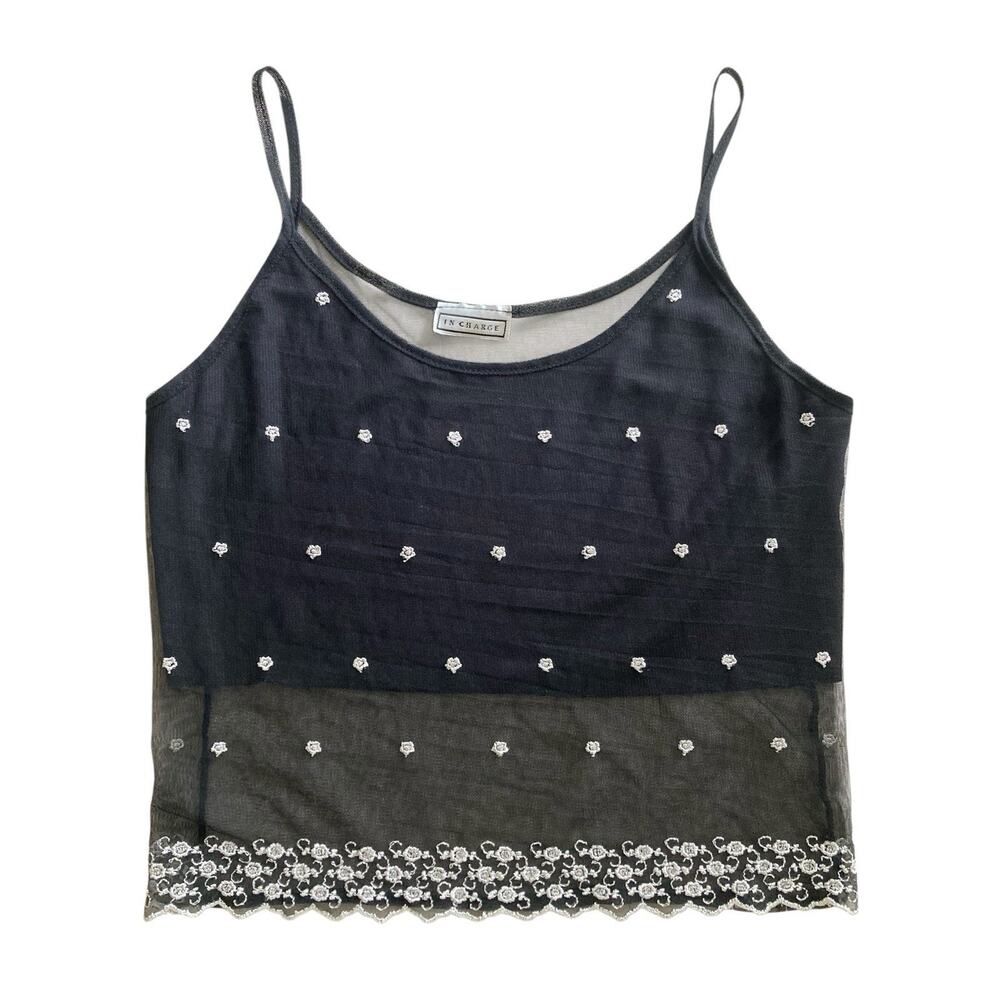 Vintage 90s Y2k Goth Romantic Fairy Boho Festival Mesh Lace Crop Cami Tank Top S
